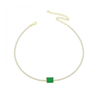 EMERALD GREEN STONE IN TENNIS CHOKER