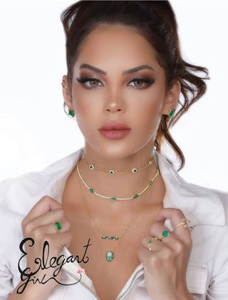 GREEN ROUND SOLITAIRE CHOKER - ELEGANT GIRLS
