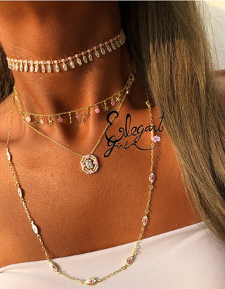 DOUBLE SIDE EYE CHOKER & LONG NECKLCE
