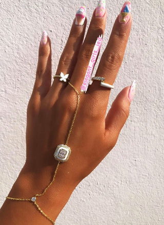 WHITE EMERALD CUT HAND CHAIN