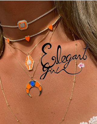 EMERALD CUT ENAMEL ORANGE CHOKER - ELEGANT GIRLS