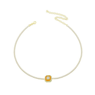 EMERALD CUT ENAMEL ORANGE CHOKER - ELEGANT GIRLS