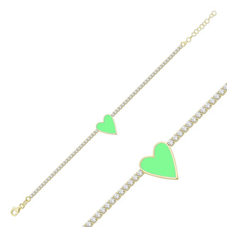 NEON GREEN ONE HEART TENNIS CHOKER - ELEGANT GIRLS