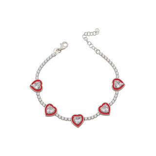 NEW RED HEART SHAPE IN SILVER TENNIS BRACELET