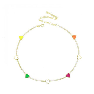 WHITE CANDY COLORS TENNIS HEART CHOKER - ELEGANT GIRLS