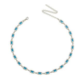 BAGUETTE DIAMOND SHAPE CHOKER SILVER BLUE