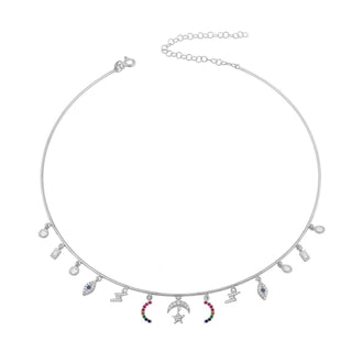MULTI CHARM CHOKER SILVER