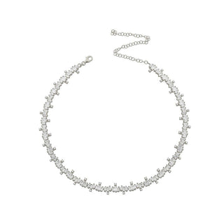 FIRE BAGUETTE MIX DIAMONDS SILVER CHOKER