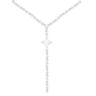 SILVER LONG DIAMOND STARS PEARL NECKLACE
