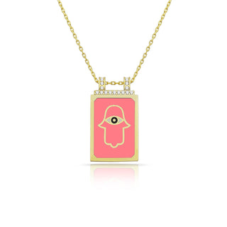 PINK HAMSA HAND BAR NECKLACE