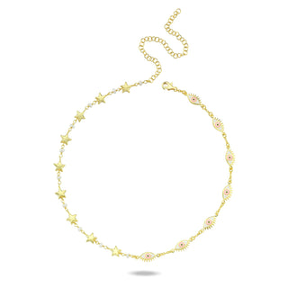STARS PEARLS X DOUBLE SIDE EYE CHOKER PINK
