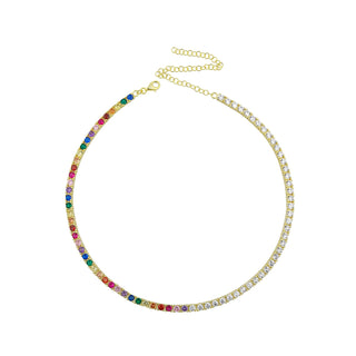 HALF RAINBOW HALF GOLD TENNIS  CHOKER