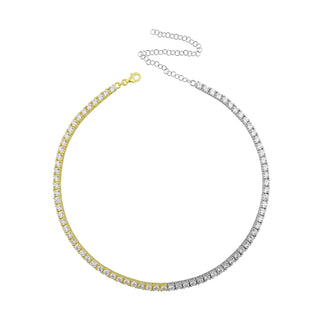 HALF SILVER HALF GOLD TENNIS  CHOKER