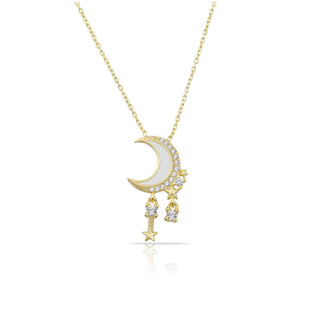 WHITE MOON DANGLING DIAMOND  NECKLACE