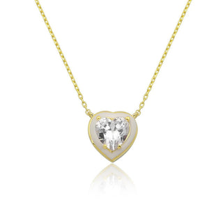 WHITE ENAMEL WHITE HEART DIAMOND NECKLACE