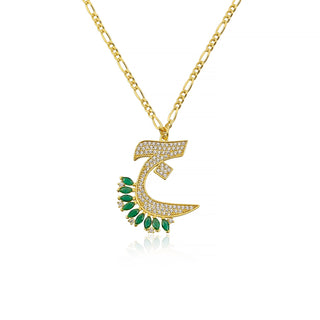 SPECIAL ARABIC LETTERS GREEN  MARQUISE NECKLACE