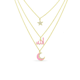 PINK LAYERS STAR ALLAH MOON NECKLACE