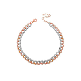 ROSE X SILVER HALF CUBAN  CHOKER