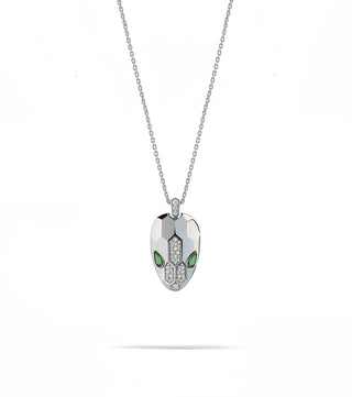 GREEN EYE SILVER PLAIN SERPENTI HEAD NECKLACE