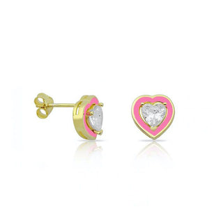 STUD PINK SOLITAIRE HEART EARRING