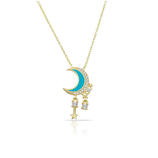 TURQUOISE MOON DANGLING DIAMOND  NECKLACE