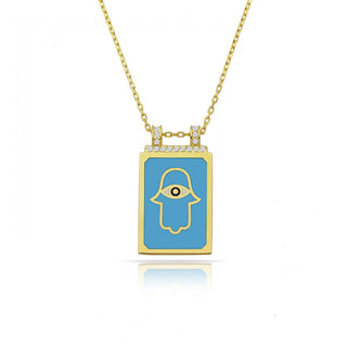 BLUE HAMSA HAND BAR NECKLACE