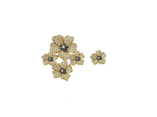 GOLD SAPPHIRE BLUE STONES FLOWERS EARRING