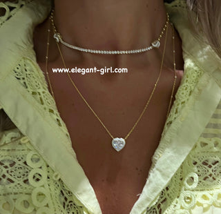 WHITE ENAMEL WHITE HEART DIAMOND NECKLACE