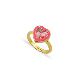 PINK ENAMEL PINK HEART DIAMOND RING