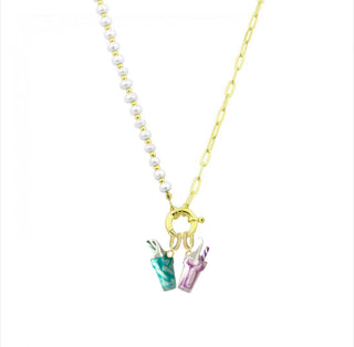 HALF LINK HALF PEARLS WITH PURPLE & TIFFANY ICECREAM CHARMS