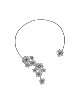 SILVER FLOWERS RUBY STONES CHOKER