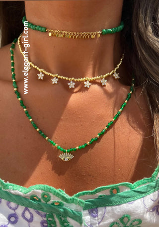 GOLD RAIN GREEN BEADS CHOKER