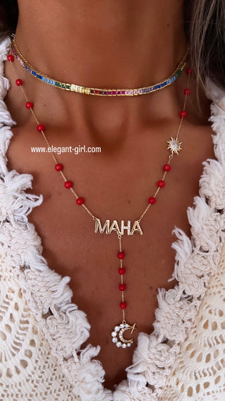 NAME RED SUN MOON LONG NECKLACE