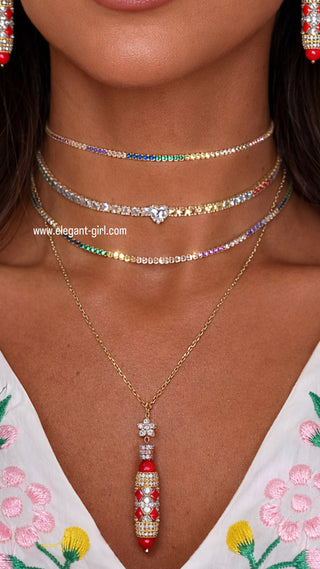 RAINBOW TENNIS HEART CHOKER