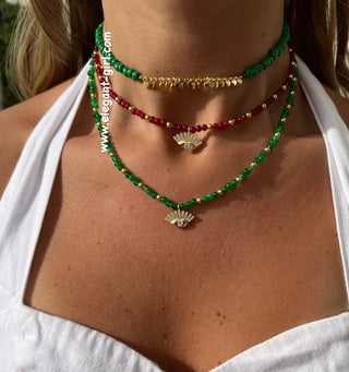 GOLD RAIN GREEN BEADS CHOKER