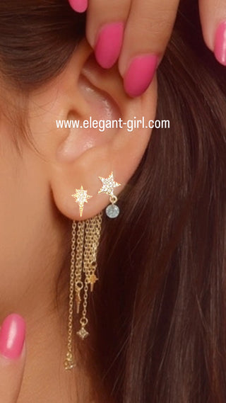 STARS STUD LONG CHARMS EARRING