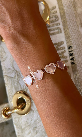 PINK MOTHER OF PEARL HEART BRACELET