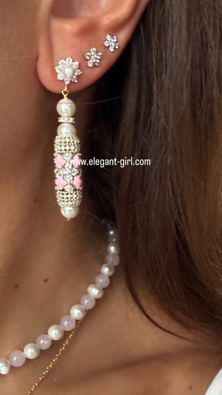 IMPERIAL WHITE PEARLS PINK EARRING - ELEGANT GIRLS