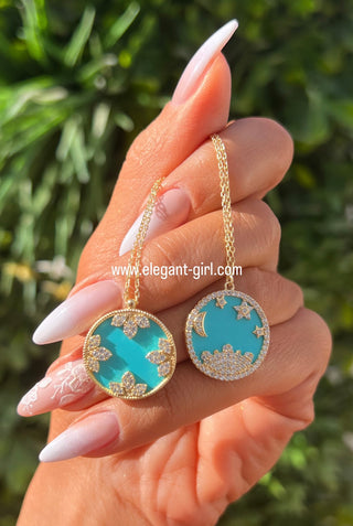 TURQUOISE LACE FLOWERS  NECKLACE