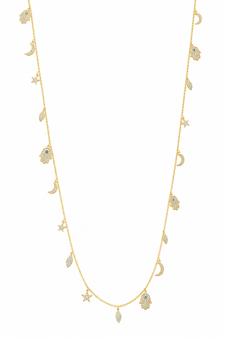 LONG MULTI CHARMS NECKLACE OR WAIST CHAIN