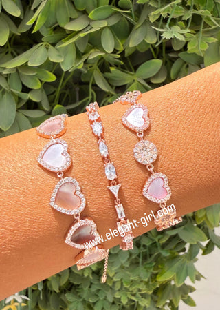 PINK MOTHER OF PEARL HEART ADJUSTABLE BRACELET