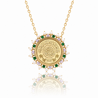 Saudi Coin Emerald & Amethyst Pearl Necklace