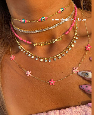 GOLD RAIN PINK BEADS CHOKER