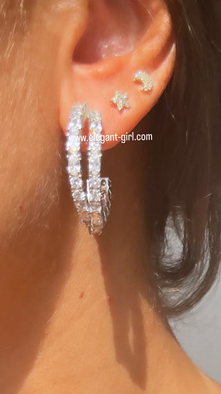 DOUBLE DIAMOND HOOP  EARRING