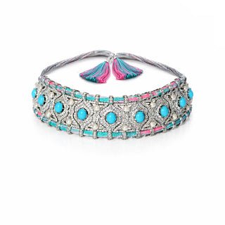 BUBBLE GUM TURQUOISE STONES CHOKER - ELEGANT GIRLS