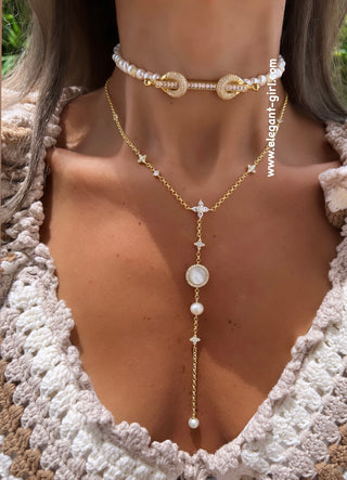 GOLD DIAMOND MOTHER OF PEARL NECKLACE