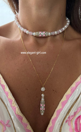 IMPERIAL WHITE PEARLS PINK NECKLACE - ELEGANT GIRLS