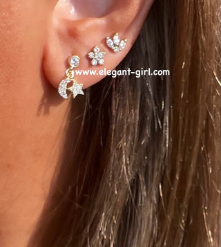 MINI MOON STAR SOLITAIRE EARRING
