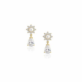 PEARL FLOWER TEAR DIAMOND EARRING