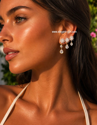 PEARL FLOWER TEAR DIAMOND EARRING